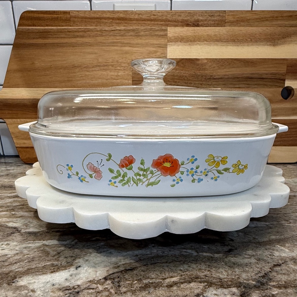🌸 Vintage Corning Ware Wildflower Casserole A‑10‑B 10x10x2 Baker + A‑12‑C Lid🌼